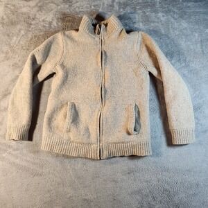 LL Bean Sweater M Tall  Beige Classic Ragg Wool Flannel Lined Full Zip Jacket